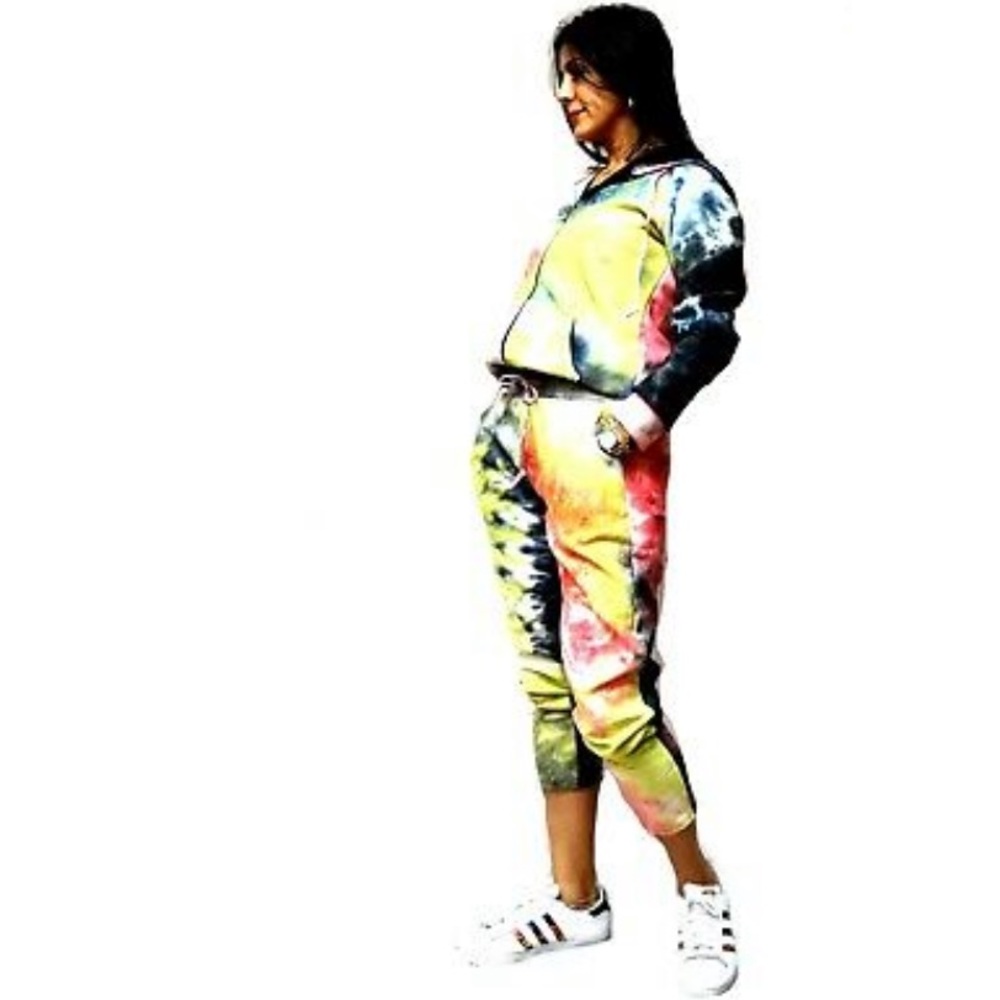 2 PCS Hooded Sweatshirt Tie-dye Pants Set DYS025-5